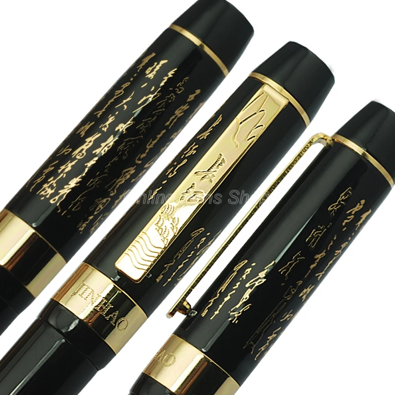 Jinhao Black & Golden Metal Long March Clip Roller Ball Pen Professional Writing Pen