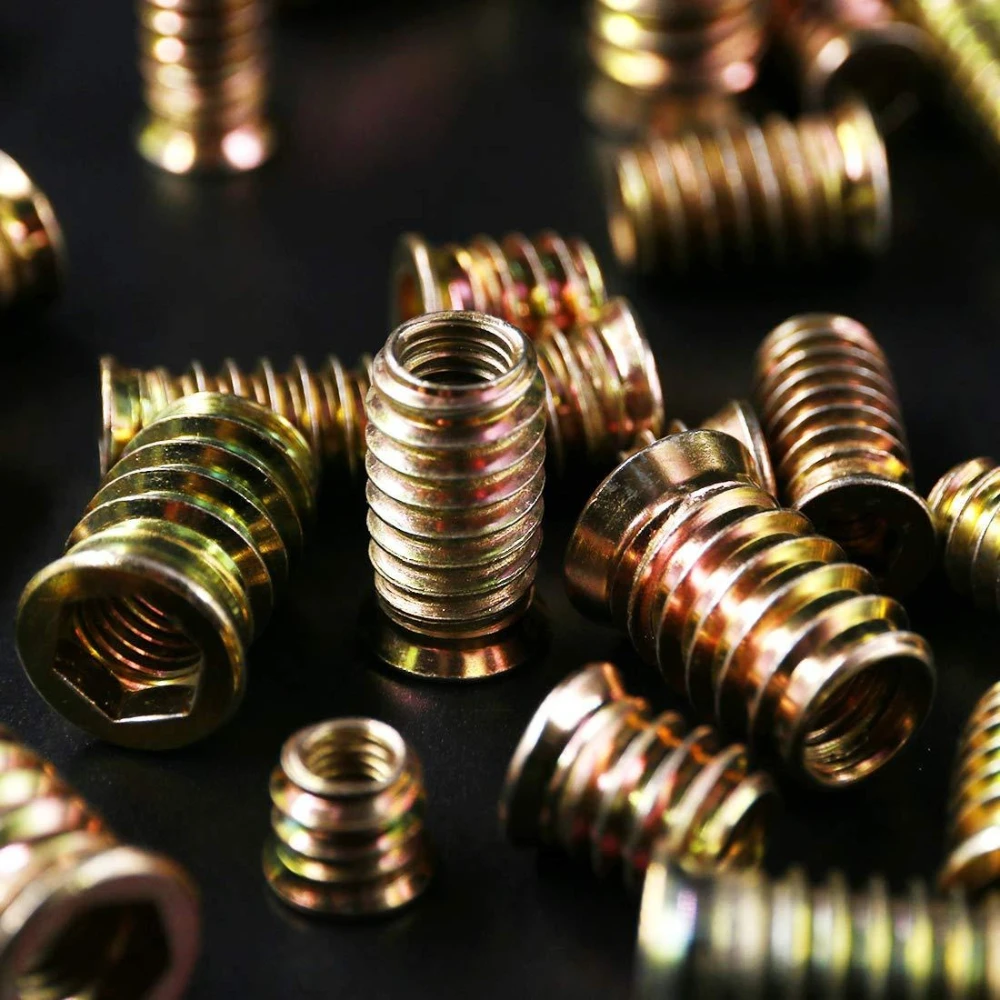 

122PCS Color-zinc-coated Inner and O Uter Thread Nuts M6 M8 Furniture Embedded Nuts Carbon Steel Allen Wrench Woodworking Nuts