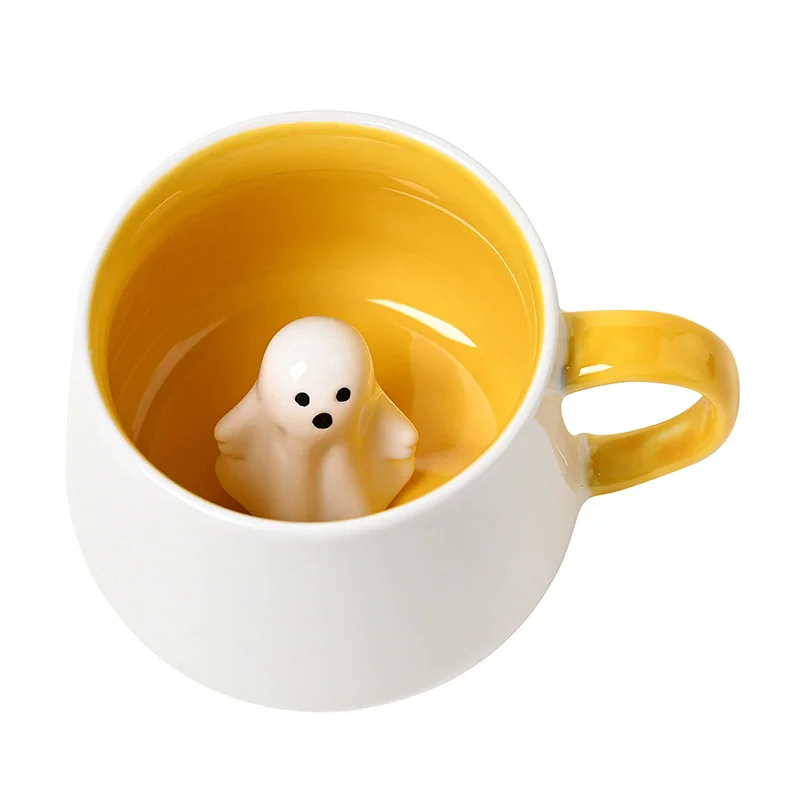 Pumpkin Mug Cute Panda  Mugs 3D Animal Ceramic Coffee Mug with Lid and Spoon Funny Mug Halloween Birthday Gifts - view 4