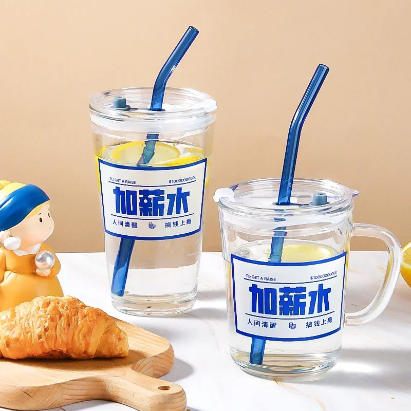 كوب ماء شفاف من قش المسبح مع غطاء، كوب ماء ليمون محمول عالي القيمة للمكتب