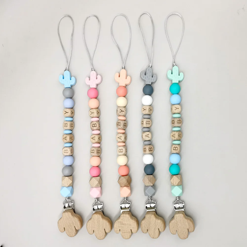 

Customized Personalized Name English Letters Silicone Soothing Pacifier Chain Clips Holder Teether Pendants Teething Baby Gifts