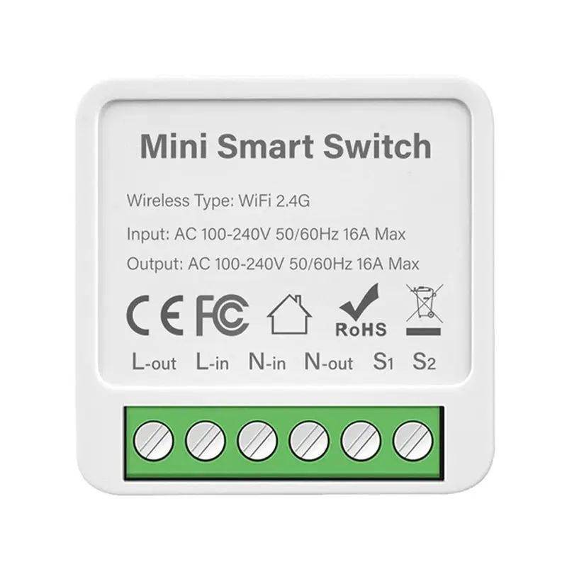 SEWS-Mini Smart Switch 16A Wifi Relay Module Smart Switch Wireless Light Switch Voice Control For Smart Home Automation