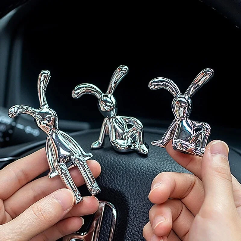 2PC Long-Eared Rabbit Ornaments Sticky Statue Cartoon Accessories Living Room Bedroom Car Decoration Desktop Decorative