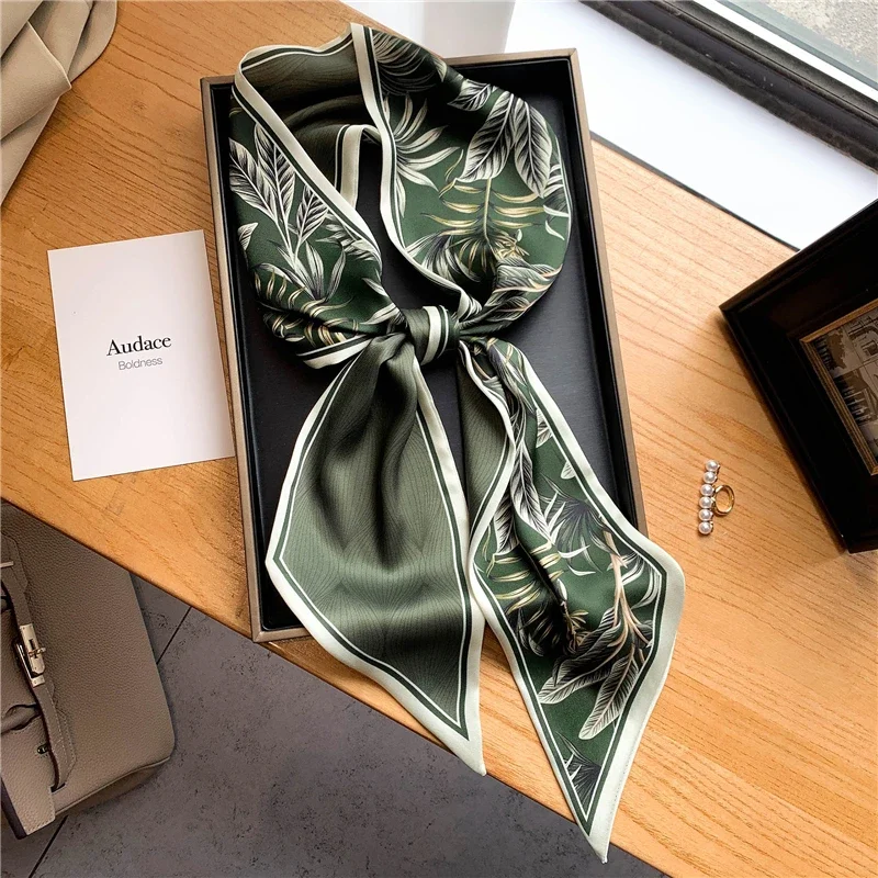 Luxury Long Silk Scarf Female Animal Horse Print Thin Narrow Scarf Bag Hair Band Ribbon Scarfs Women Neckerchief