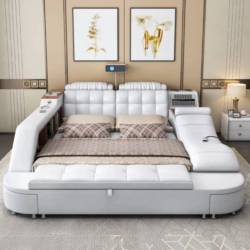 King Double Bed Modern Style Headrest Queen Double Bed Floor Multifunctional Luzko Wielofunkcyjne Furniture for Bedroom