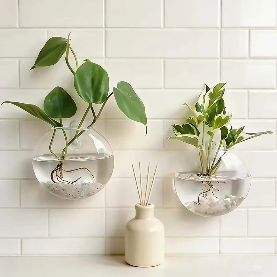 2/4/8 Pack Wall Hanging Glass Terrarium - Self-Watering Hydroponic Planter for Home Office Decor, Handmade Round Crystal Vase