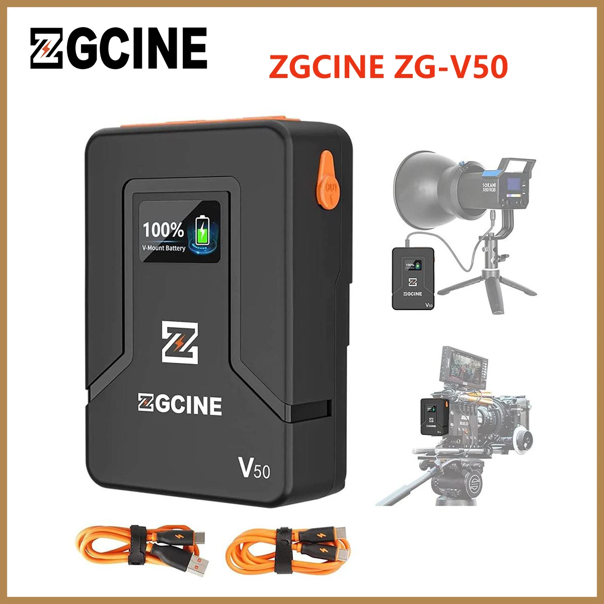 ZGCINE ZG-V50 V Mount Battery 14.8V 50Wh Power Bank Li-ion Batteries for Video Cameras/Camera Monitor/LED Video