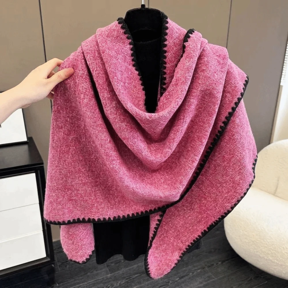 Elegant Thick Knitted Poncho Cape Wrap Loose Fit Warm Shawl Scarf Cape Korean Style Women Shawl Women
