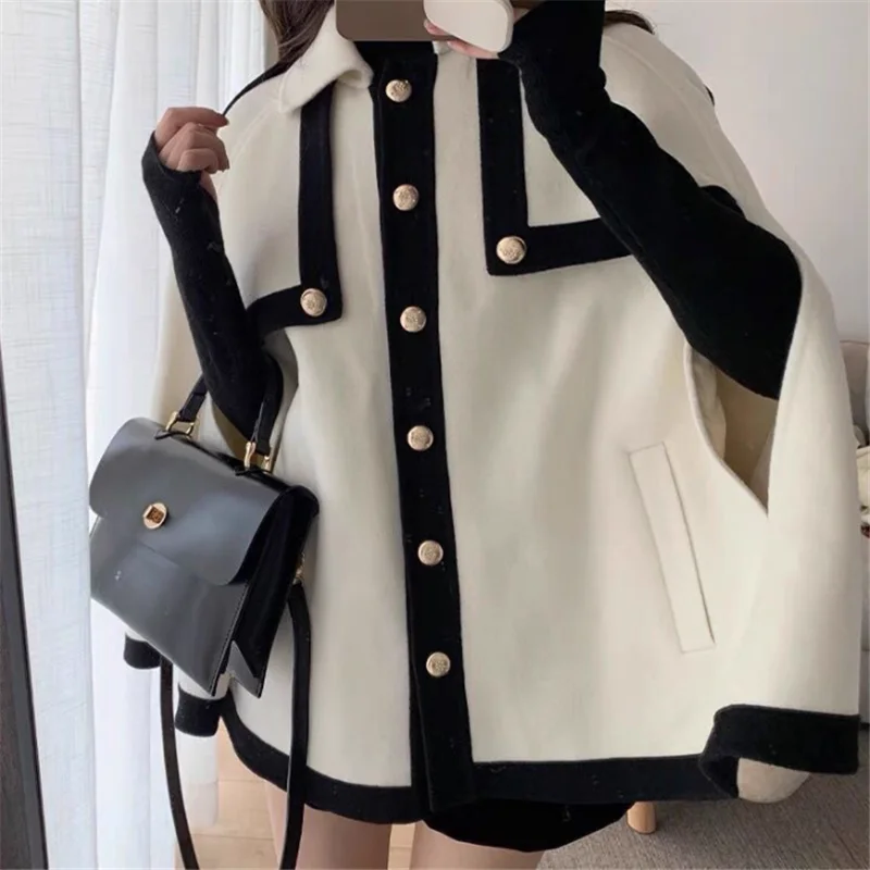 

Черное, бежевое пальто во французском стиле Хепберн для женщин, осенне-зимний свободный плащ, пончо, элегантные элитные накидки для знаменитостей, куртки