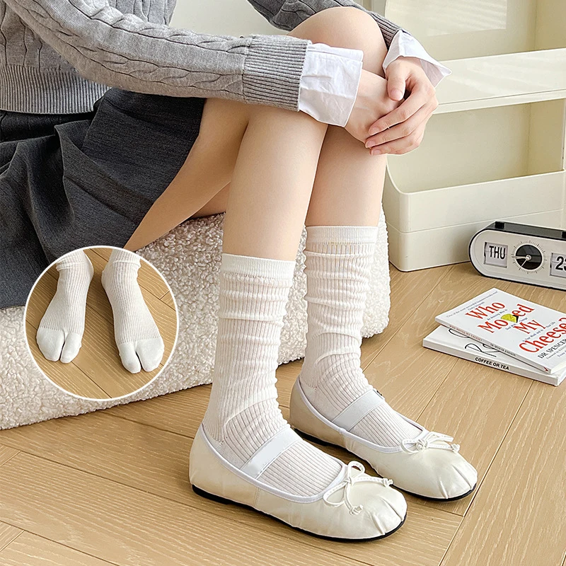 1/3 Pairs Women's Japanese Cotton Tabi Socks for Tabi Shoes Geta Women Crew Split Toe Summer Thin Socks JK Lolita 2-toes Sock