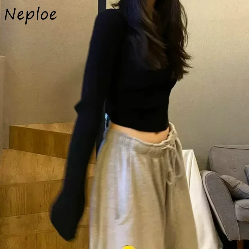 Neploe Autumn Winter Jersey Mujer Pull Femme V Neck Solid Color Long Sleeve Jumpers Knitted Pullover Slim High Waist Sweater Y2k