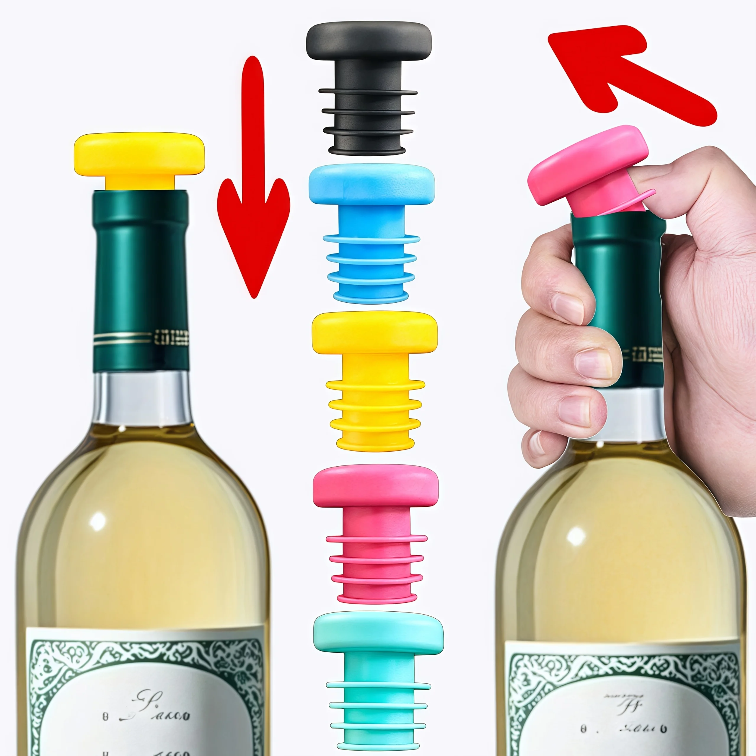 Colored 5PCS rubber wine bottle stoppers, champagne bottle, whisky bottle, threaded bottle stopper