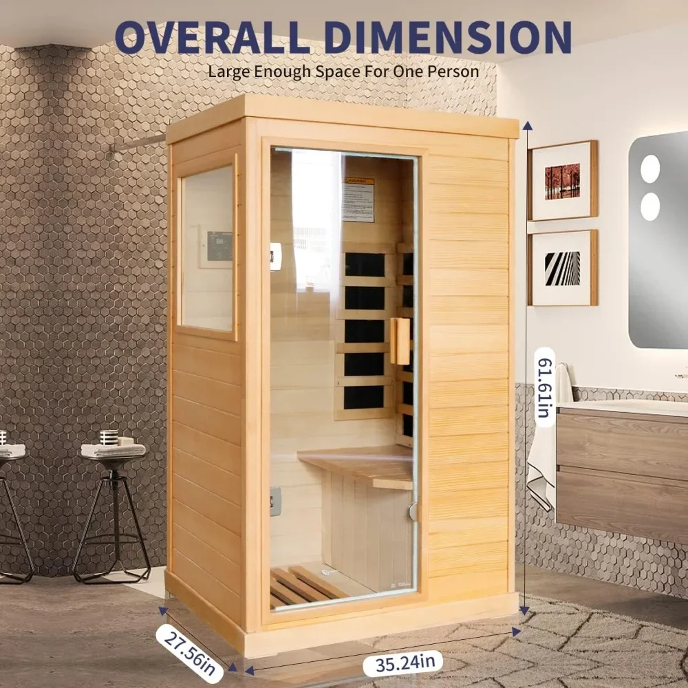 Sauna infravermelha distante, sauna doméstica, 800w/110v, baixo emf, madeira canadense hemlock, sauna seca interna para casa com painel de controle