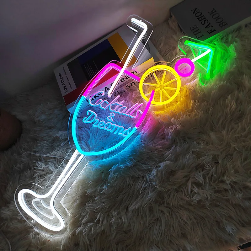 Led Neon Creative Modelling Cocktail Beer Keg Wine Light Bar Restaurant Street Sign Decoration