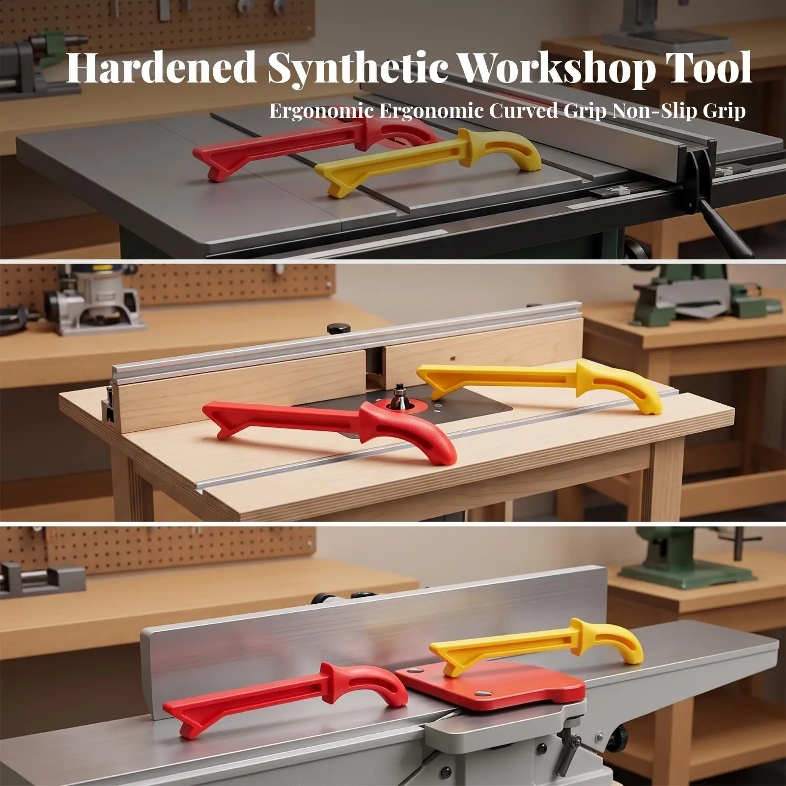 Router Table Safety Push Block for Woodworking Hand Tool with Long Narrow Body Red Yellow Plastic Durable Guide