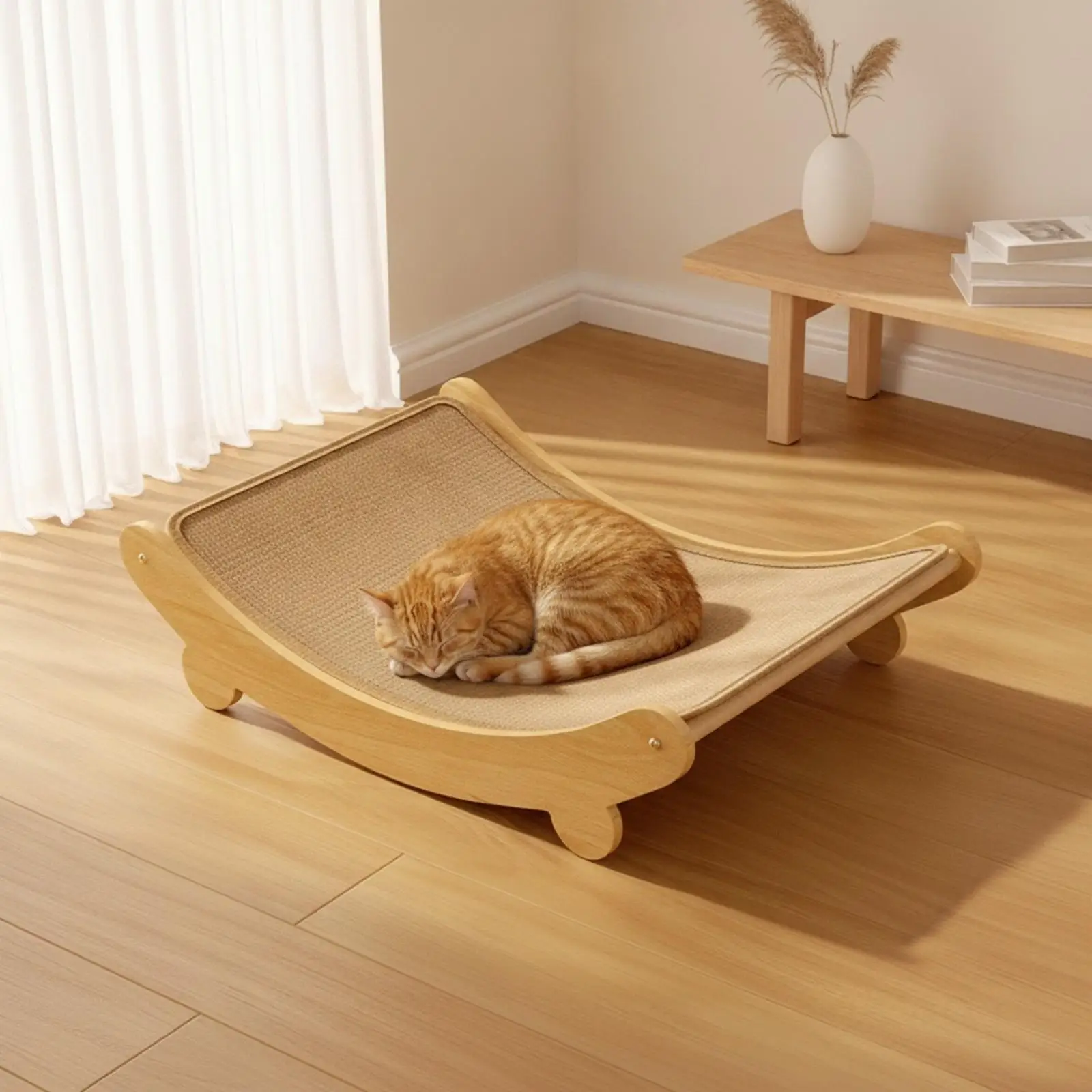 Multifunctional Cat Scratcher Bed Wood Frame with Sisal Scratch Pad for Indoor Cat Furniture Resting