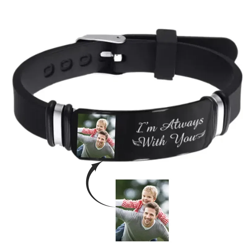 Customized Photo Text Bracelet, Personalized Silicone Wristband