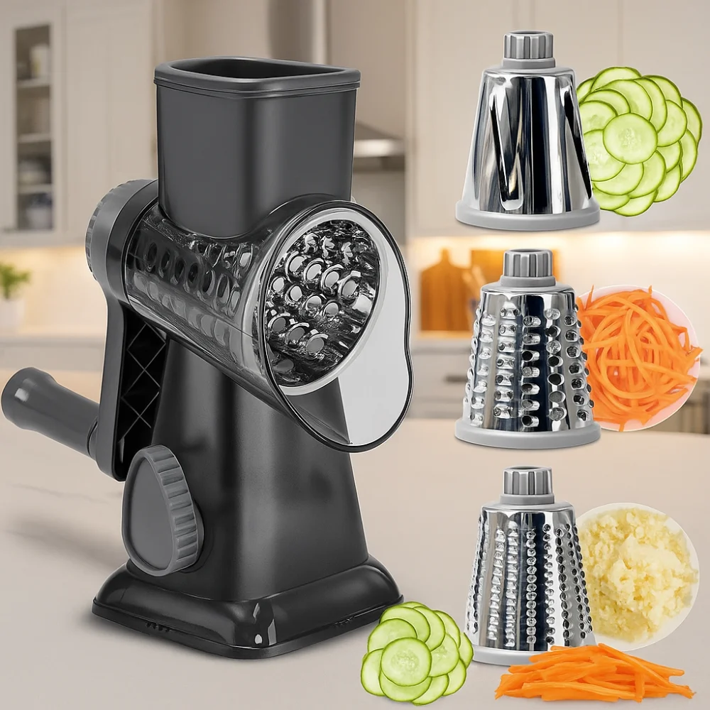 

Kitchen Gadget 3 in 1 Hand-Crank Vegetable Slicer Labor-saving Plastic Nut Grinder Manual Ice Shaved Machine Carrots
