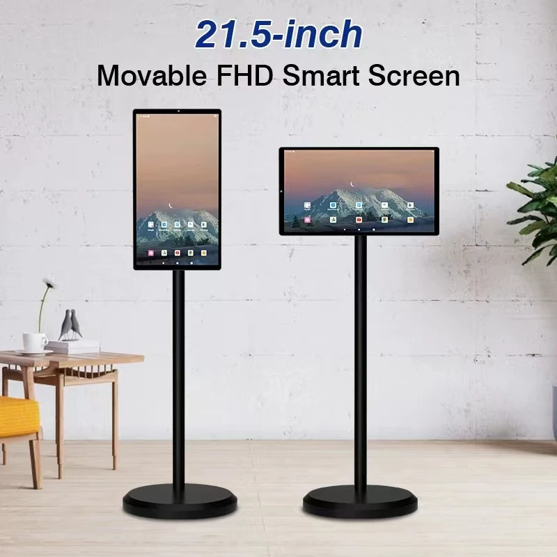 

Free Shipping 6G+128G Slim Edge 21.5 Inch Floor Stand Tablet 8MP Camera Android 12 Rotatable Touch Screen TV with Wheeled Stand