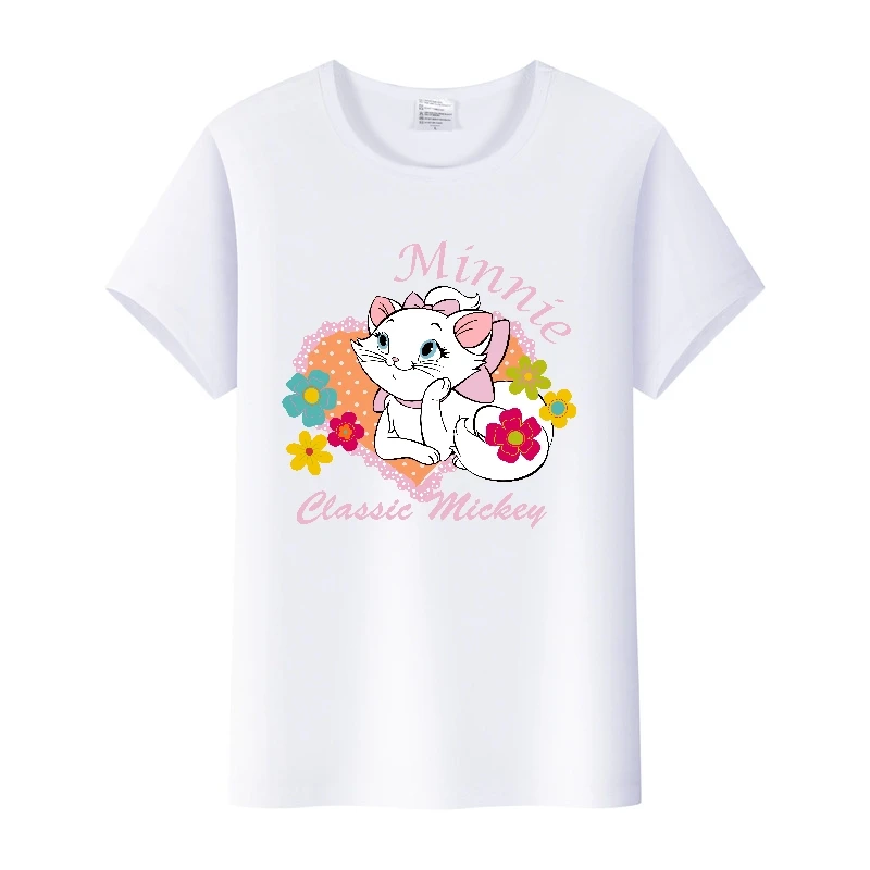 Kawaii ديزني ماري القط الكرتون امرأة تيز الصيف بلايز قصيرة الأكمام فتاة الرسومات تي شيرت المتضخم ملابس رجالي رسالة البلوزات