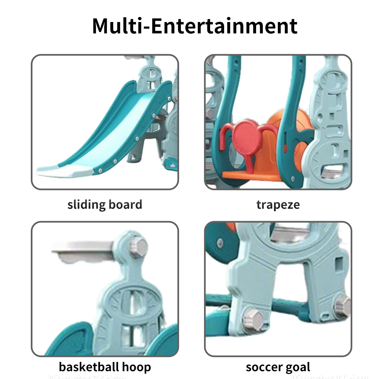 شريحة متينة ومضحكة ومنزه ترفيه خاص للأطفال يتضمن سلم التسلق والشريحة والسوينج وطوق كرة السلة