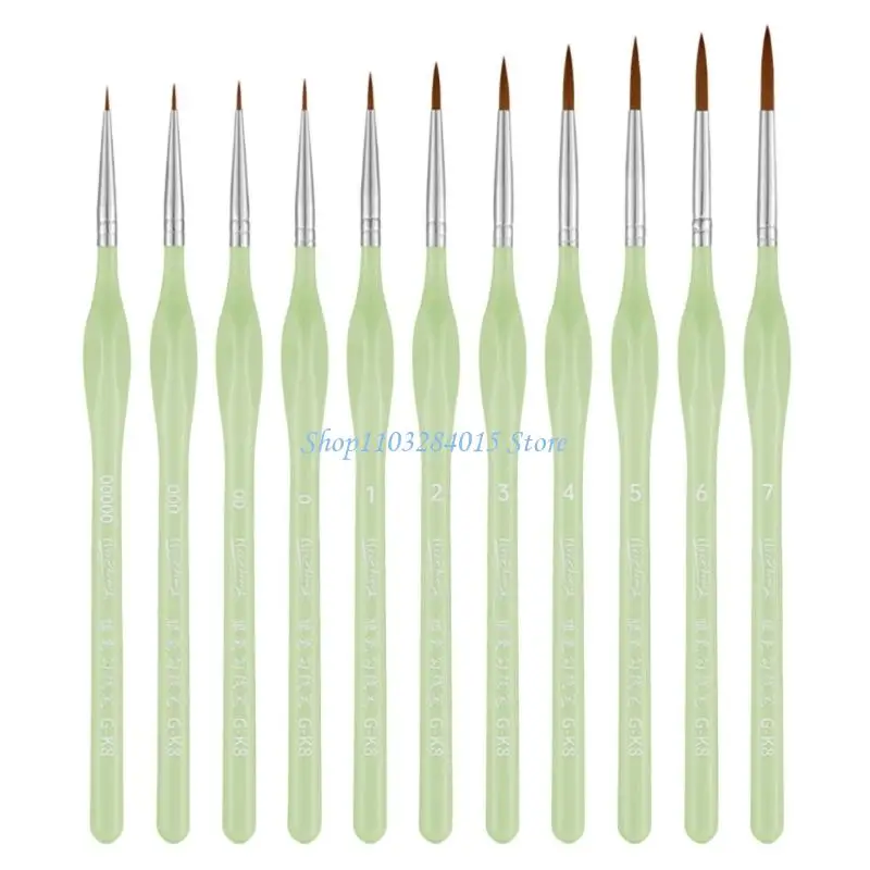 R6FF 11Pcs Ergonomic Handle Miniature Brush for Fine Detailing Acrylic Watercolor Oil