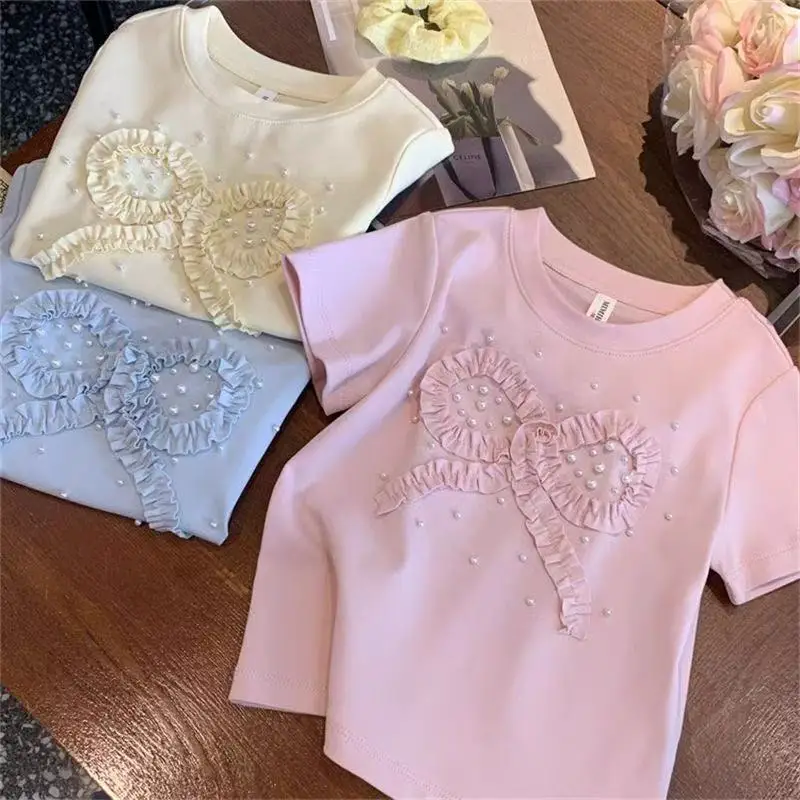 Girls' Short Sleeved T-shirt 2026 New Summer Korean Version Children's Loose and Versatile Top Base Shirt