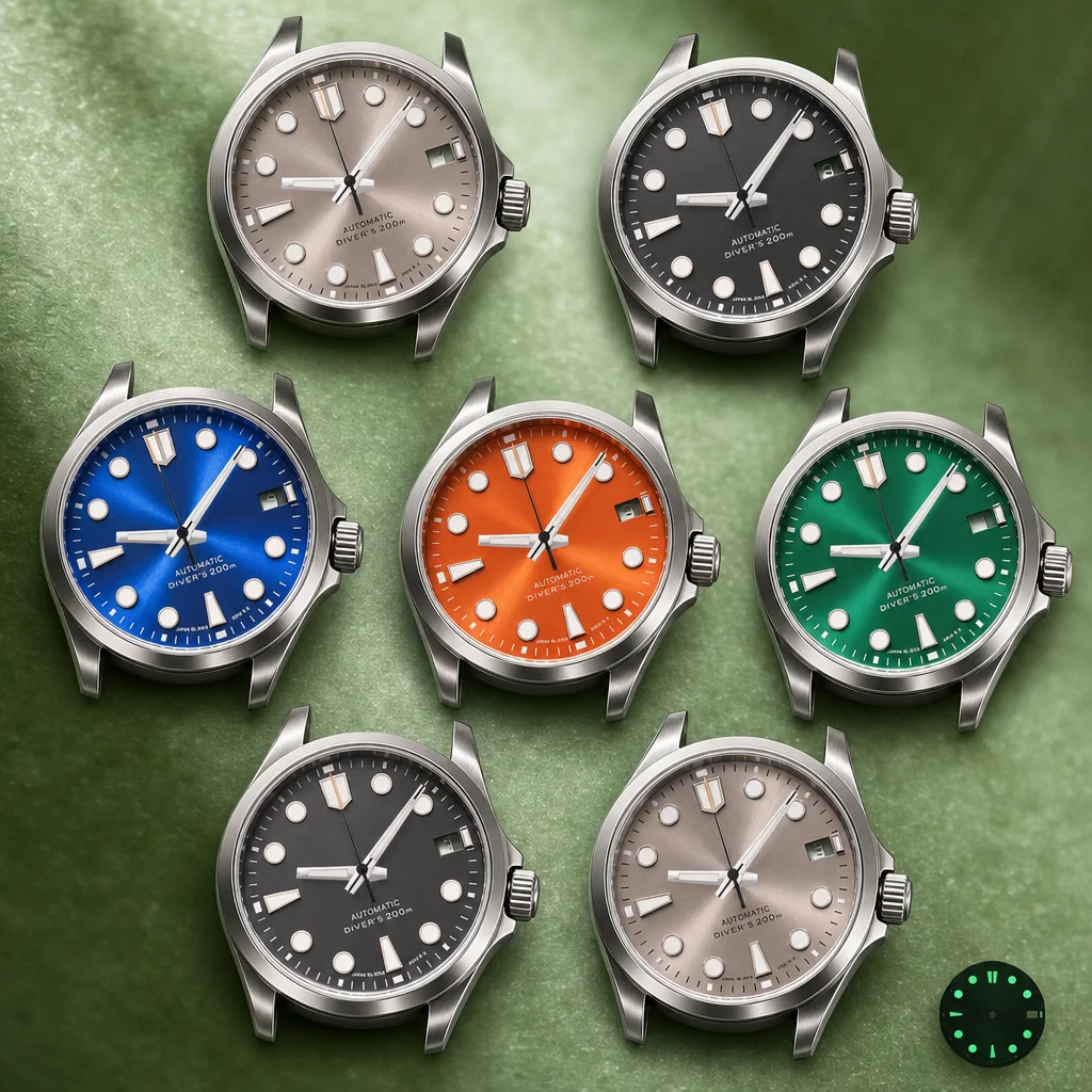 NH S Logo 28.5mm Sunburst Diver's Dial NH35/NH36/4R Movements C3 Green Luminous Watch Modification Accessories repair Parts