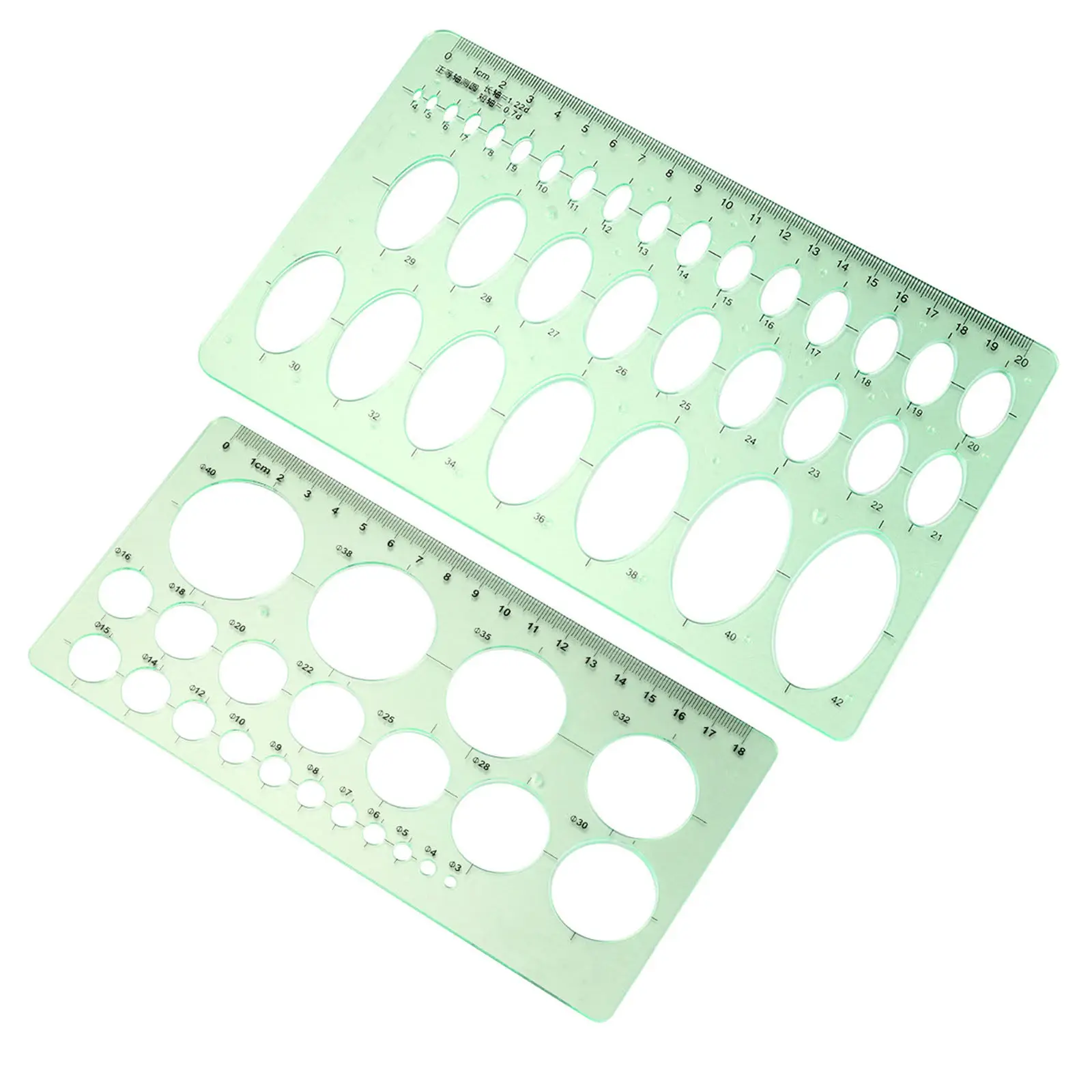 2Pcs Transparent Plastic Geometric Ruler Templates for Drawing Circles Ellipses Architecture Math Measurement School Office