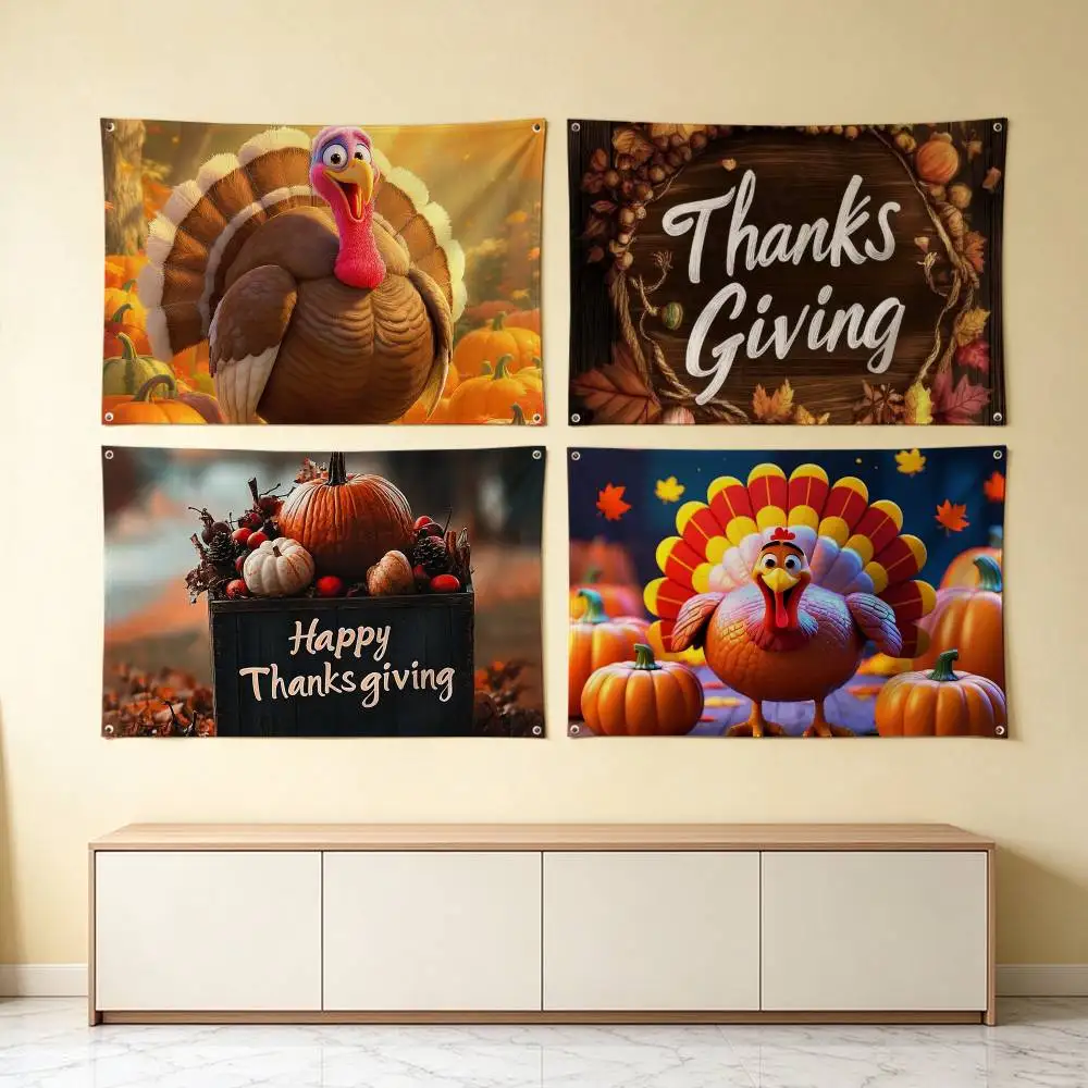 Thanksgiving Day Roast T-Turkey  Flags Wall Hanging Tapestry Outdoor Garage Room Decorative flag Background Blanket