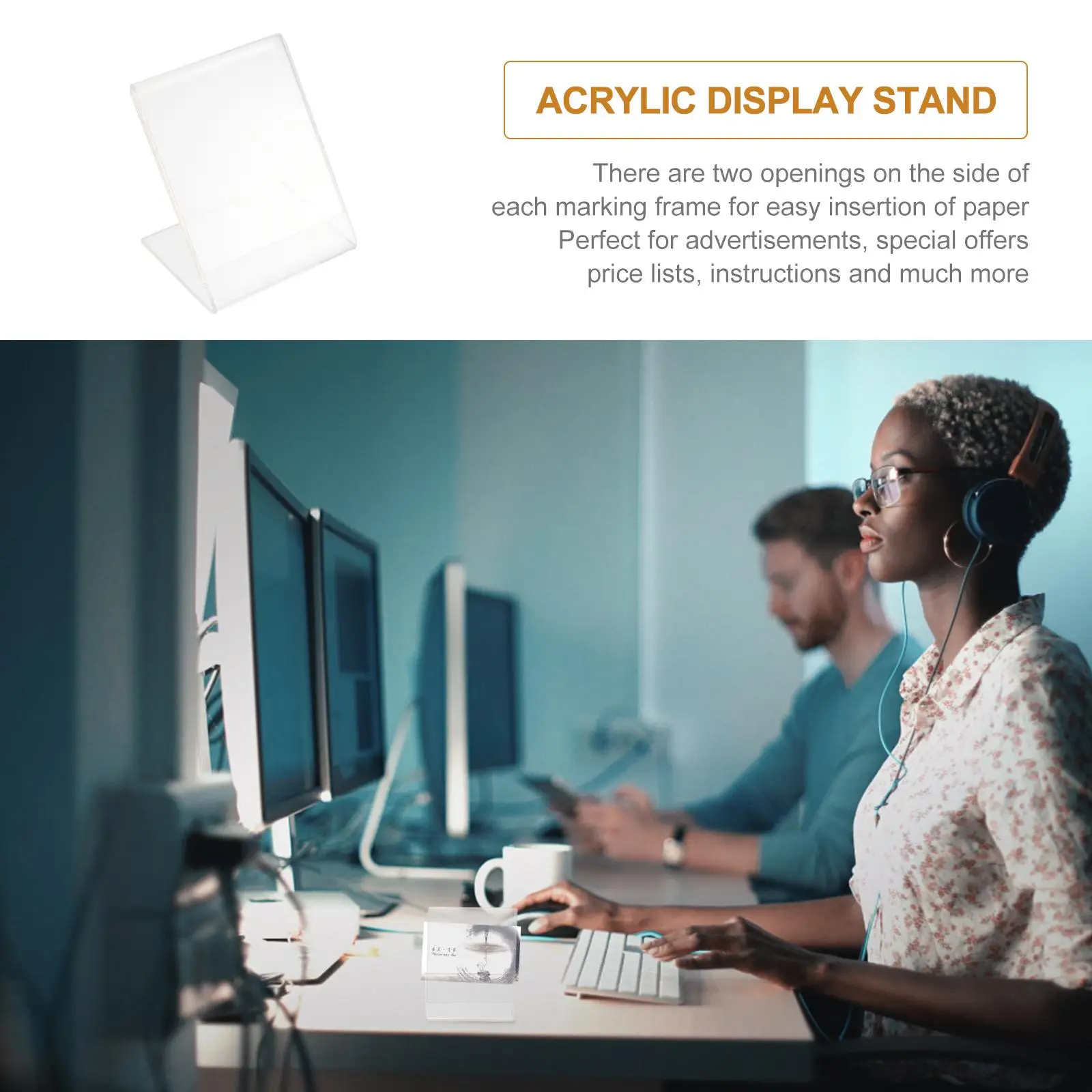 2 Pcs QR Code Card Shipping Label Holder Clear Display Sign Product Stand Standing Transparent Ticket Stands Tabletop