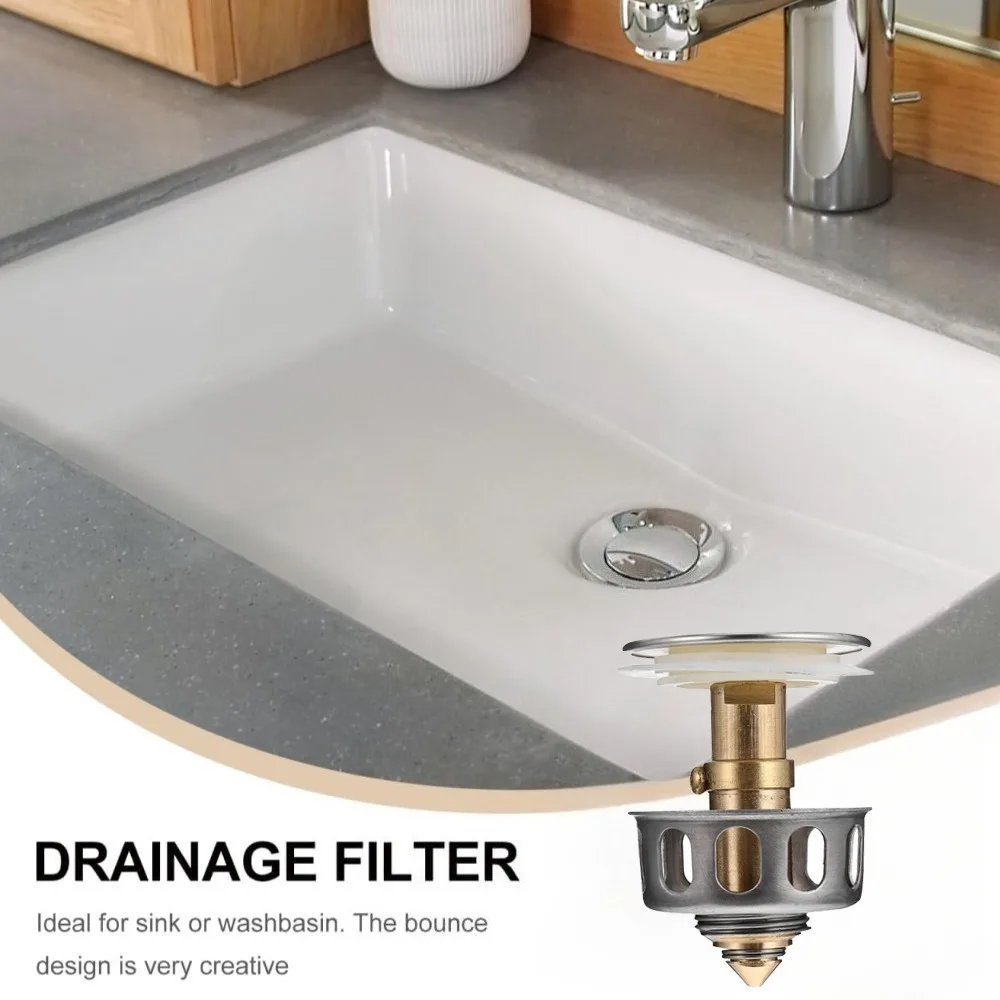 Universal Pop-Up Drain Stopper Hair Catcher Basin Strainer Stainless Steel Filter Basket Brass Bouncing Core Shower Accessories