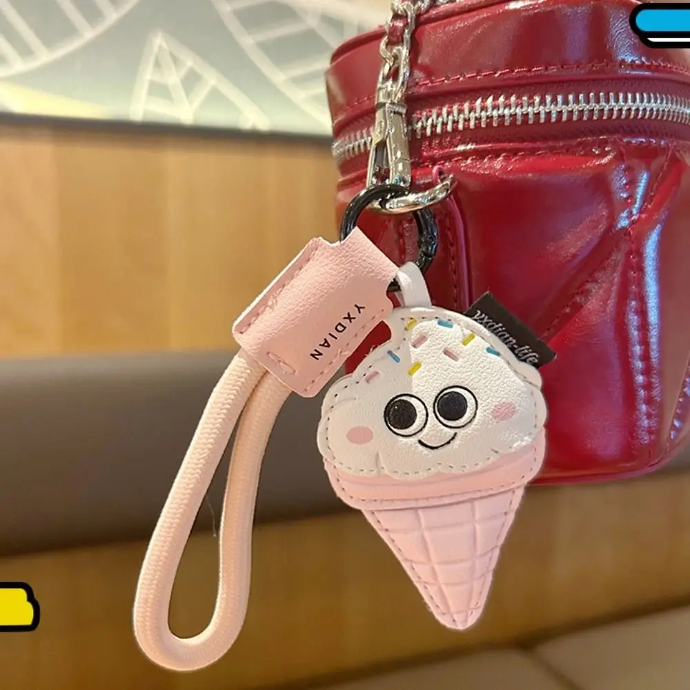Fashion Funny Coffee Cup Shape Keychain French Fries PU Leather Ice Cream Pendant Bag Hanging Charm Cartoon Car Key Ring Gift