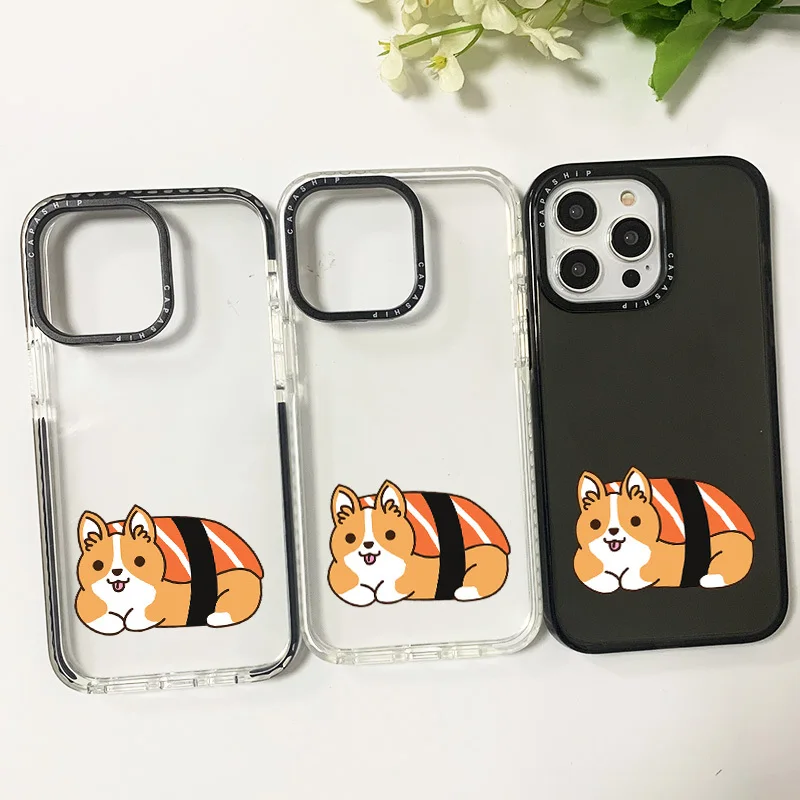 Cute Cartoon Sushi Salmon Corgi Clear Case For Iphone 11 14 15 Pro Max Soft Funda 12 13 Mini 7 Plus X XR XS Max Shockproof Cover