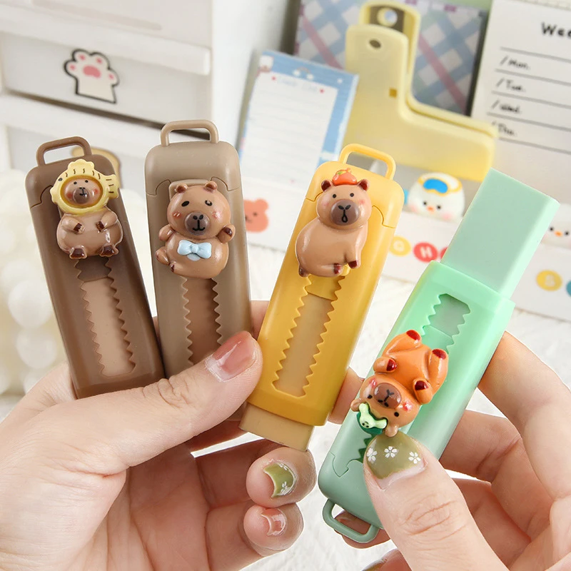 Kawaii Aesthetic Stationery Office Supplies Cute Creative Capybara Push Pull Eraser Funny Portable Traceless Wiping Rubber