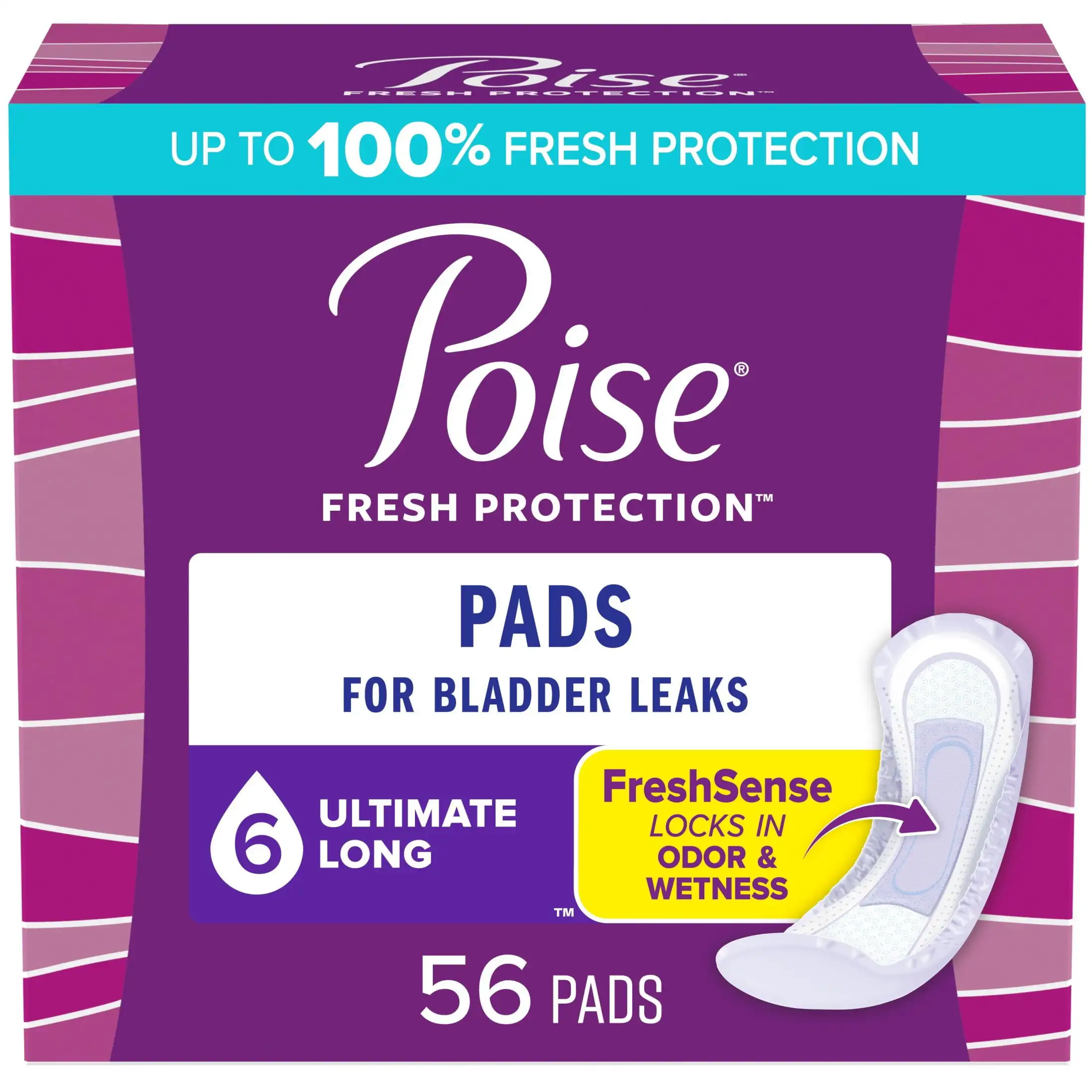 

Incontinence Pads for Women, 6 Drop Ultimate Absorbency, Long Length, 56 Count