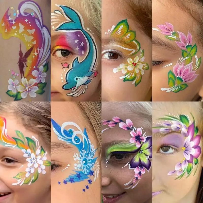 16Pcs Reusable Tattoo Stencil Set Face Body Art Painting Template Hollow Eyebrow Hand Spray Paint DIY Stencils