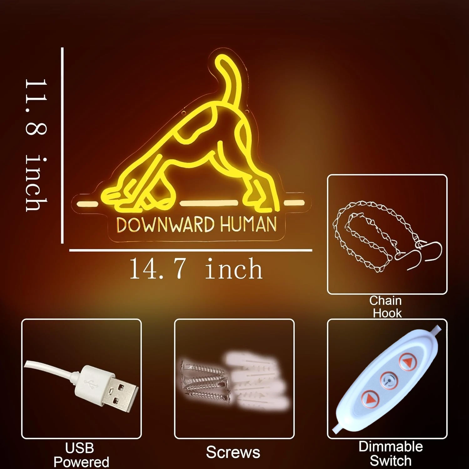 벽걸이용 노란색 강아지 LED 네온사인, 수의사 클리닉, 홈짐, 거실, 카페 장식용 USB 전원 애완동물 미용등