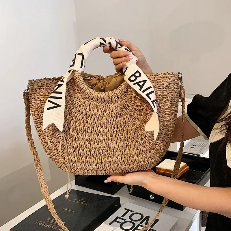 Women Summer Beach Bags Handbags Large Capacity Lady Shoulder Bag Letter Linen Totes Casual Girls Travel Crossbody Bag 2023
