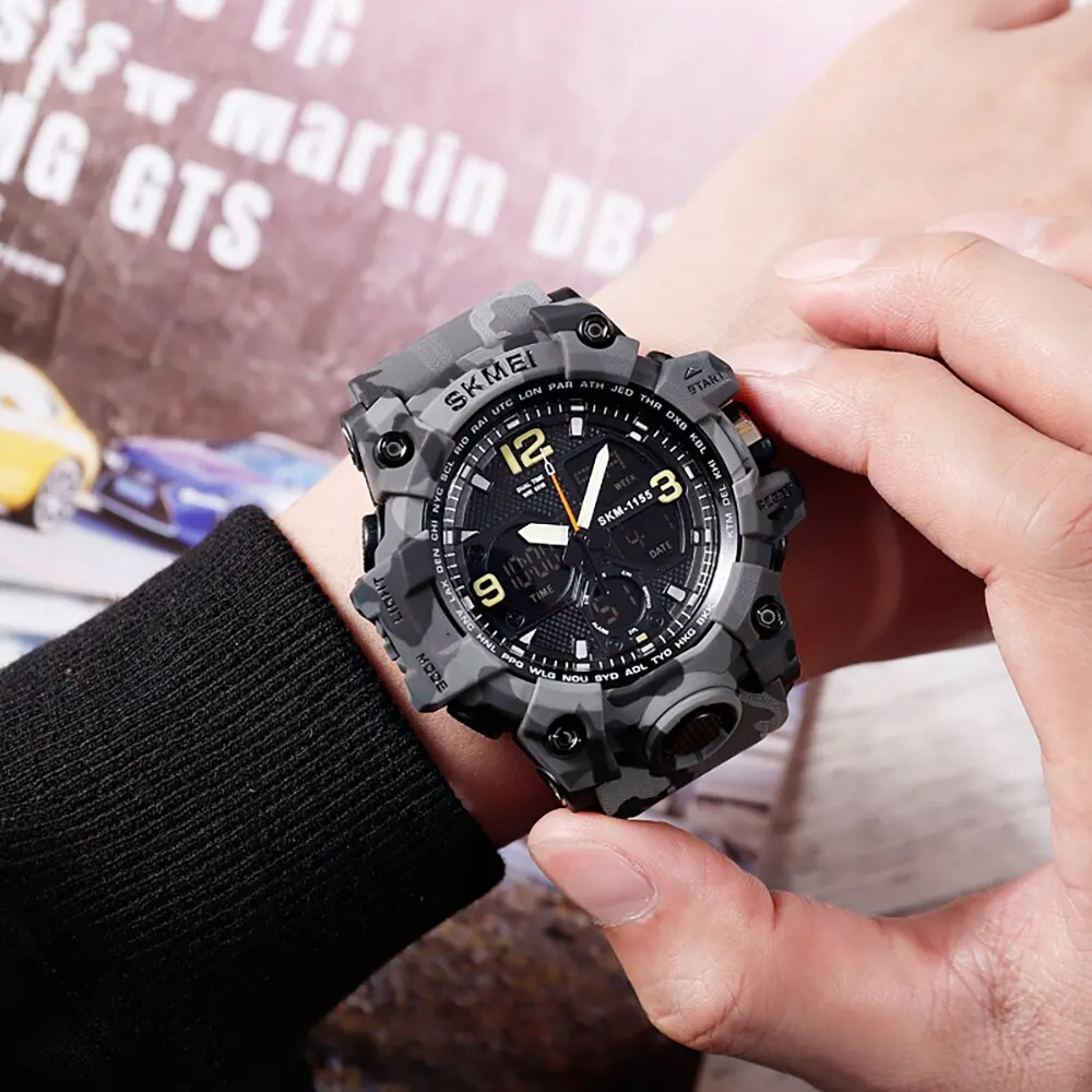 Skmei Fashion Back Light Esportes Relógios Mens 5bar impermeável 2 Time Chrono Digital Relógios de pulso Masculino Reloj Hombre