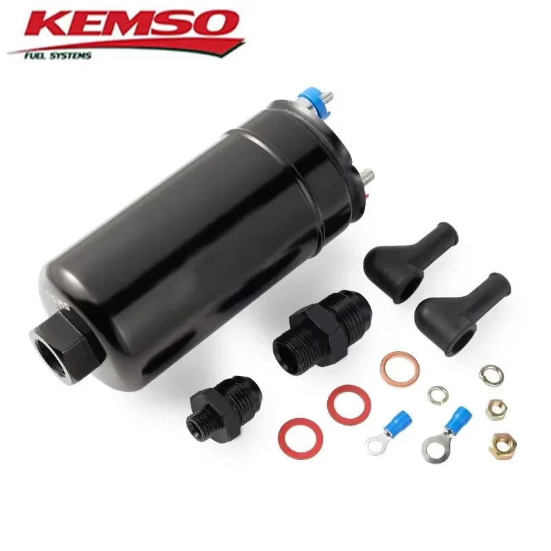 KEMSO 380LPH Inline External Fuel Pump with 10AN Inlet 8AN Outlet 044 Check Valve Carbon Brush And Commutator for E85