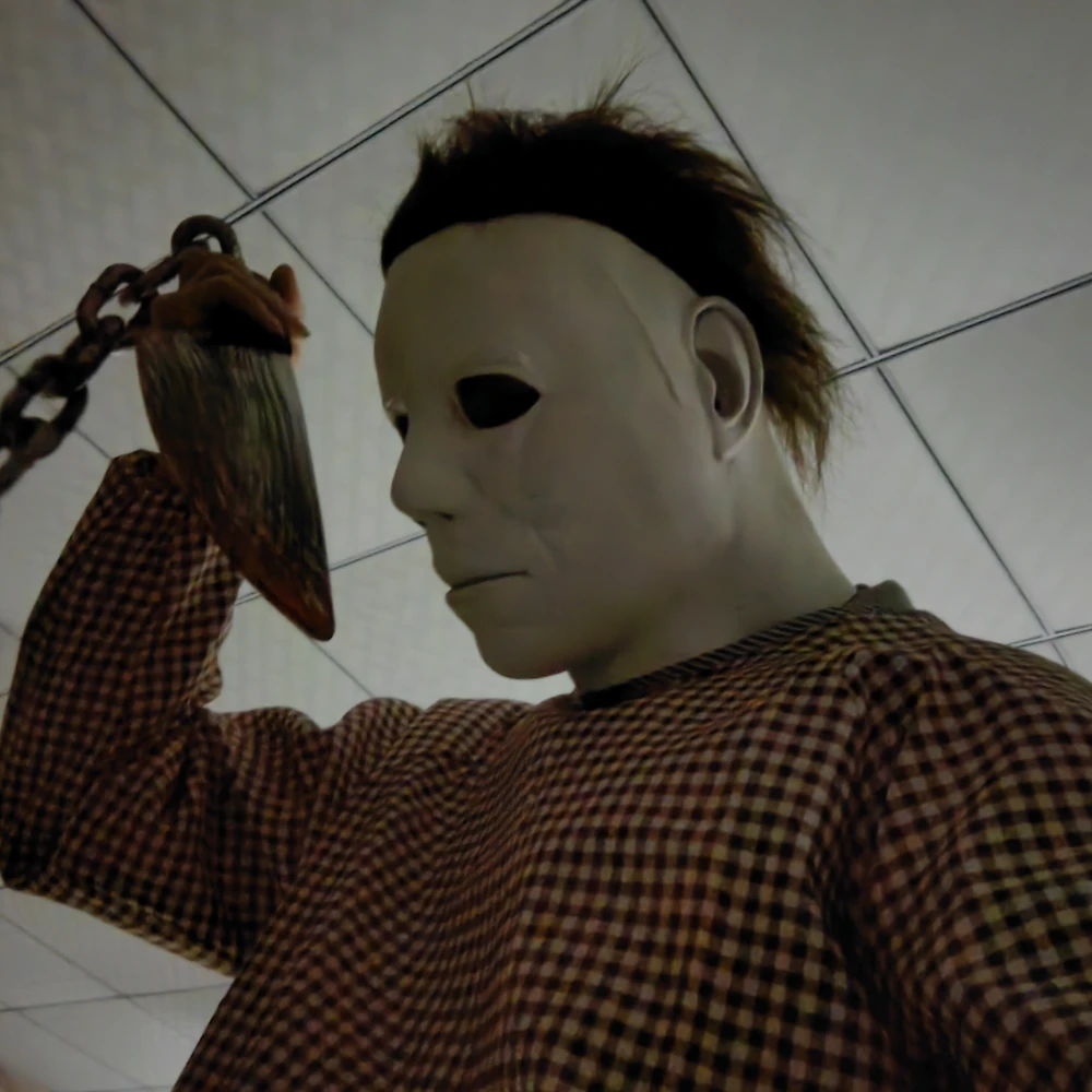 Branco Michael Myers Máscara Cosplay, Látex Capacete Rosto Inteiro, Festa de Carnaval, Cabeça Adereços, Halloween Horror, Sangrento Demônio Assassino