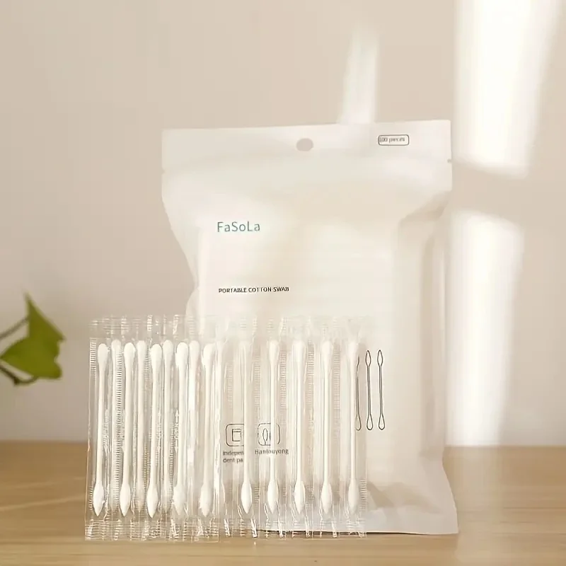 100 Stück Einzeln Verpackte Wattestäbchen Einweg Hygienisch Reisefreundlich Tragbar Doppelköpfiger Papierstab Reinigend Kosmetisch Sanft