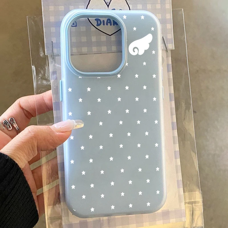 Korean Cute Aesthetics Star Angel Wings 2IN1 Phone Case For iPhone 13 Case iPhone 15 14 11 12 16 17 Pro Max Air 7 8 Plus Cover