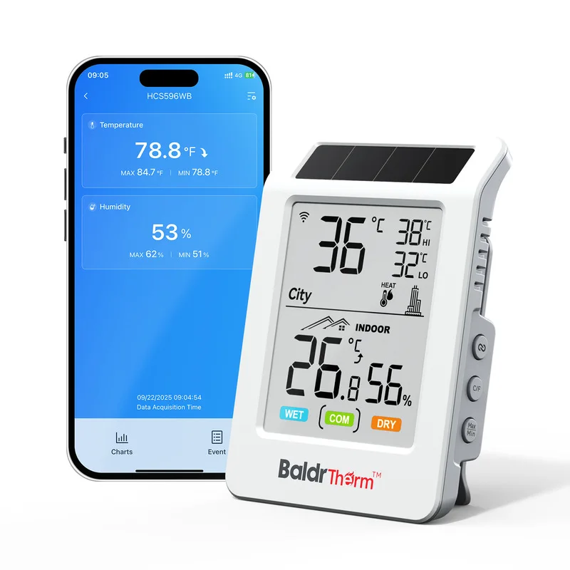 WIFIThermohygrometer solar-powered temperature and humidity meter Home, greenhouse, laboratory, outdoor, wireless temperature an