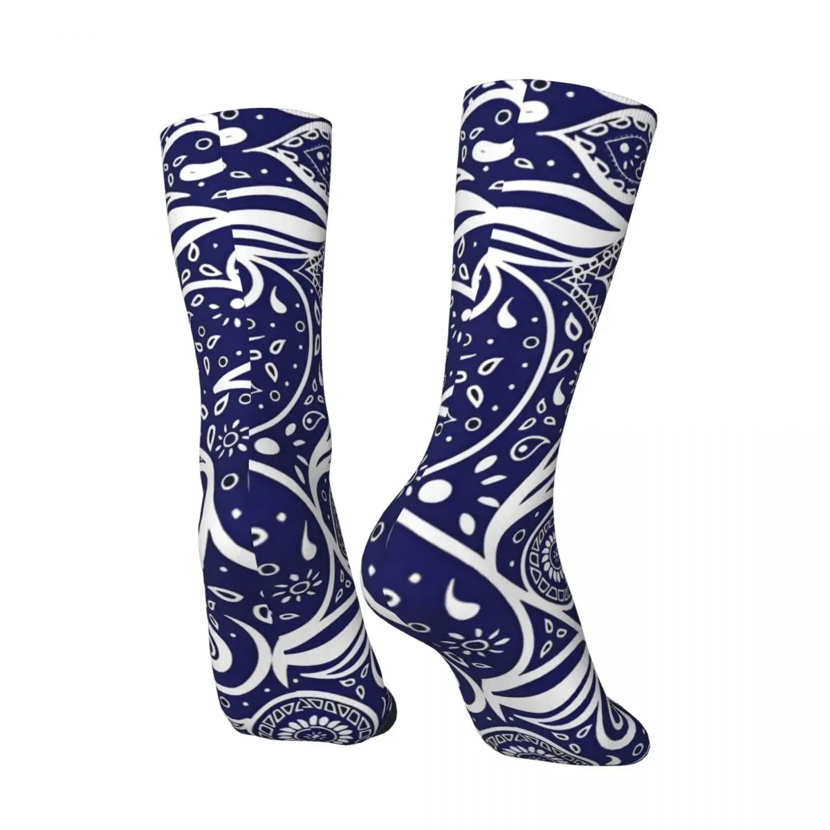 Vintage Paisley Bohemian Breeze Art-White And Blue Photographic Print Men's compression Unisex Street Style Seamless  Crew Sock