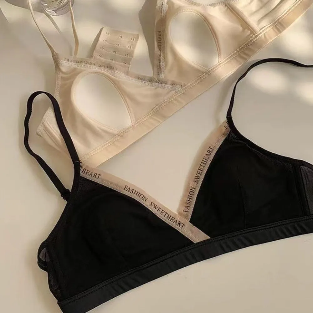 Sujetador de malla fino sin aros con escote en V profundo, sujetador ajustado a prueba de golpes para mujer, lencería antiflacidez, ropa interior push-up de verano