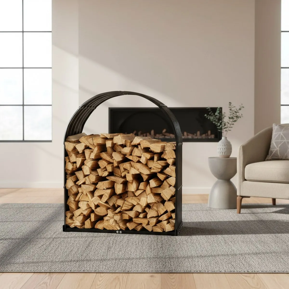 Heavy-Duty Firewood Storage Shed Metal Log Holder 2.7FT Round Roof Black Outdoor Wood Rack Patio Deck Fireplace Weatherproof Lum