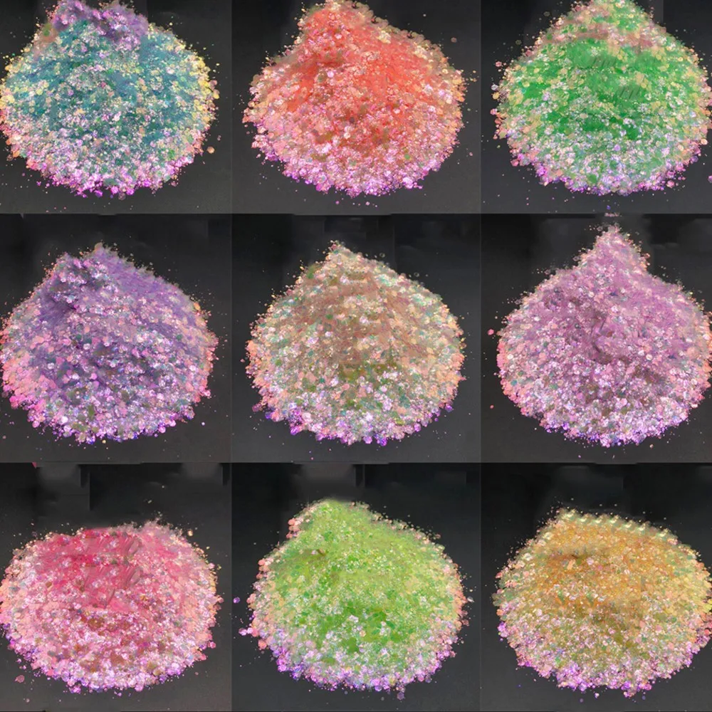 

50g Sparkly Rainbow Iridescent Nail Glitter AB Color Shiny Mermaid Sequins Irregular Flakes Paillettes Nail Art Symphony Sequins