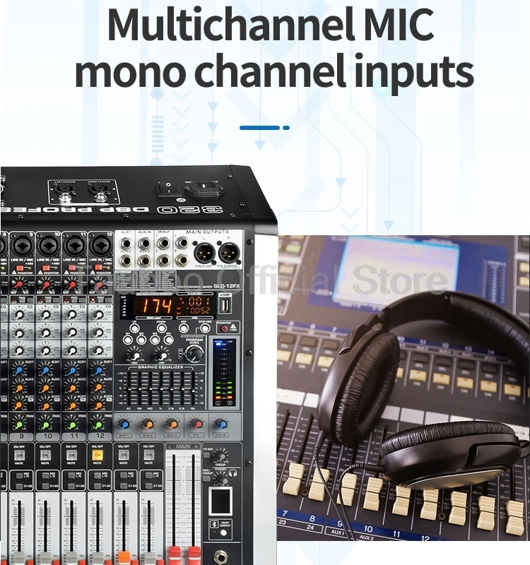 2x1200 خلط وحدة التحكم 12 قناة جهاز مزج الصوت خلاطات المهنية مع 48 فولت Prower بلوتوث USB وحدة التحكم الرقمية لعرض شريط DJ